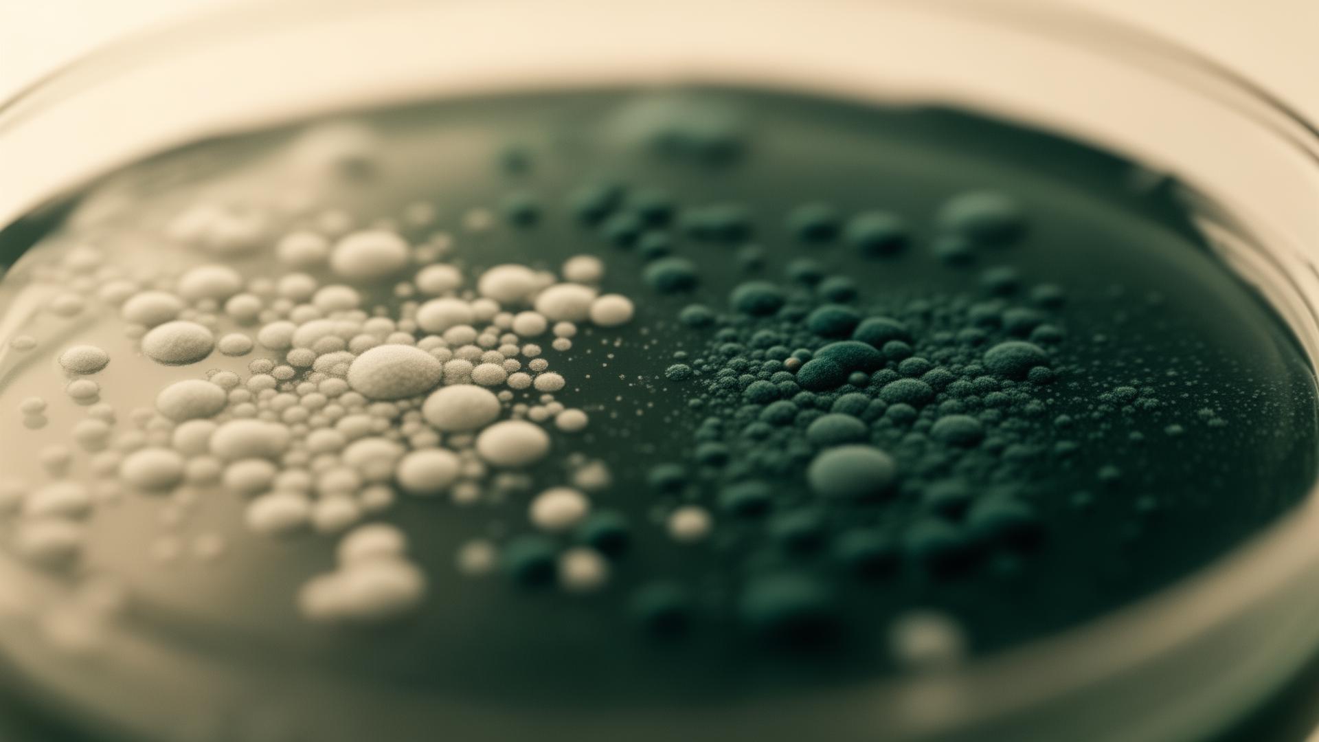 Macroscopic view of bacterial colonies on agar